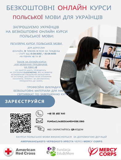 Plakat promujący kurs języka polskiego dla obywateli Ukrainy