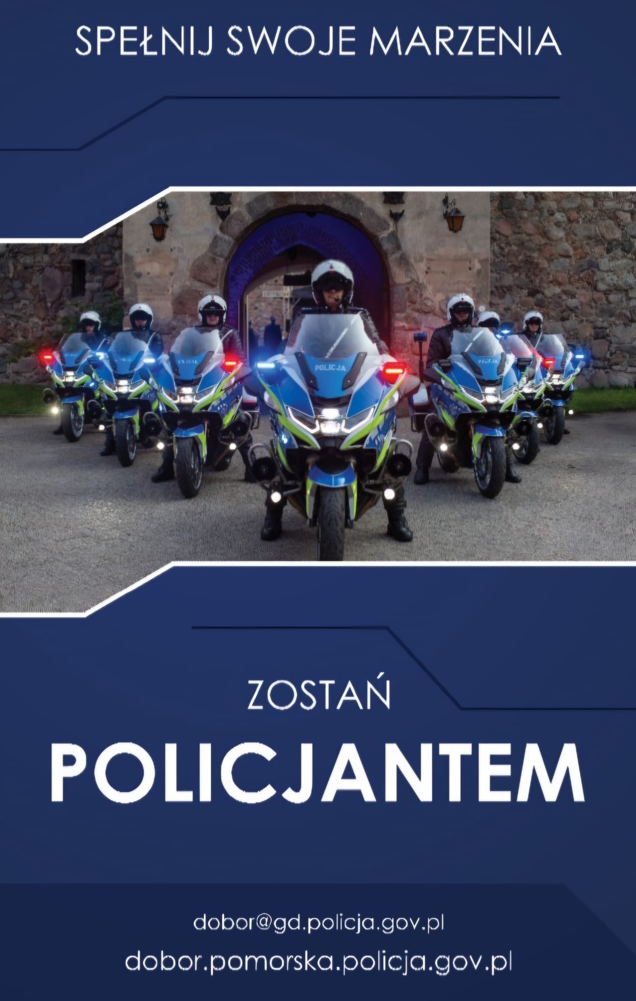 Plakat obrazujący policjantów na motorach